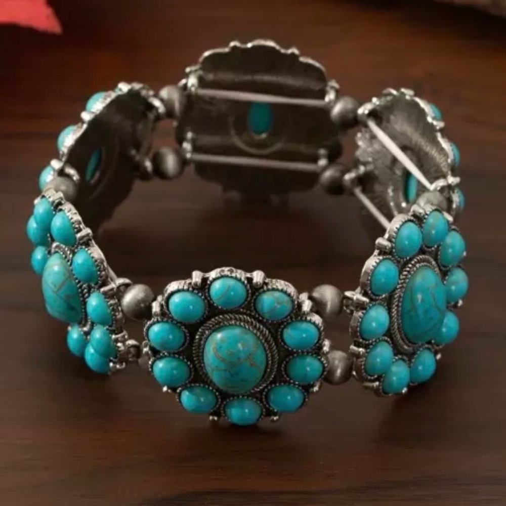 Western Boho Turquoise Beaded Bracelet Southwestern Cowgirl Style - Picture 3 of 4